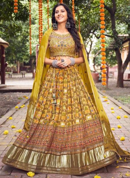 Yellow Colour Anaara Tathastu New Latest Designer Ethnic Wear Exclusive Pure Gaji Satin Lehenga Choli Collection 101